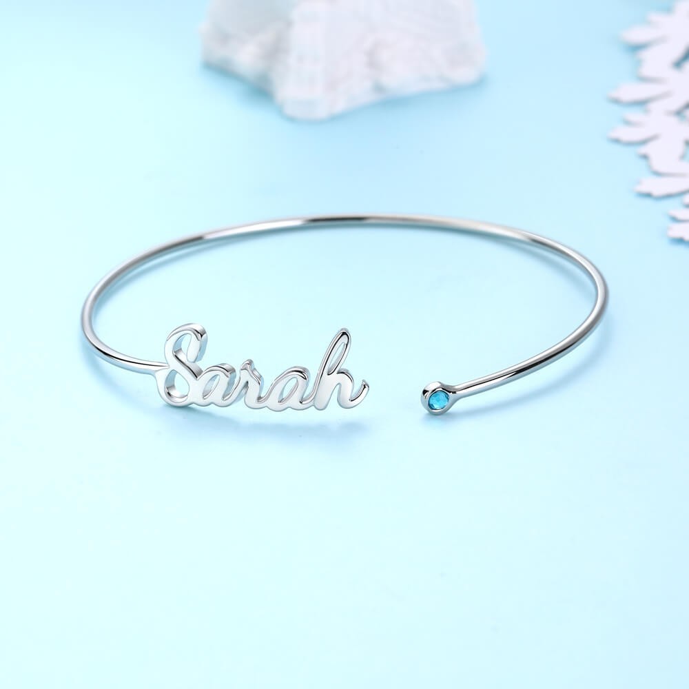 Pulseira com nome personalizado e presentes de aniversário de birthstone para ela