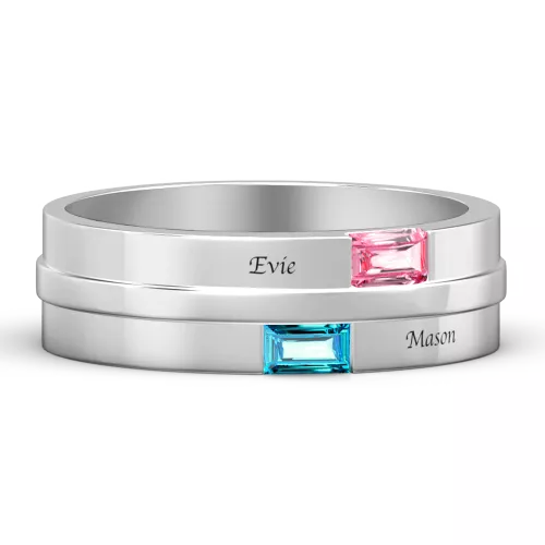 Anel de promessa de birthstone personalizado masculino com gravura