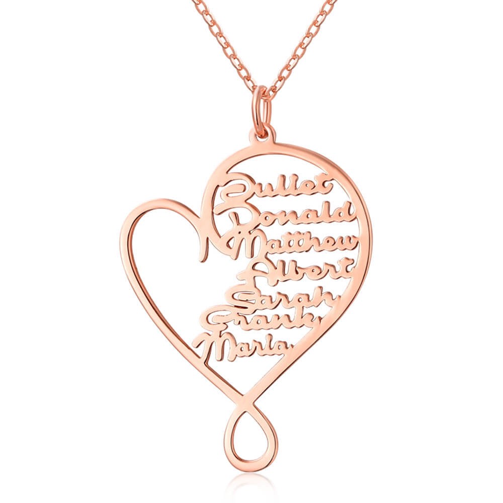 Colar com o nome 1-8 em banho de ouro rosa 18K personalizado abraço e coração do amor