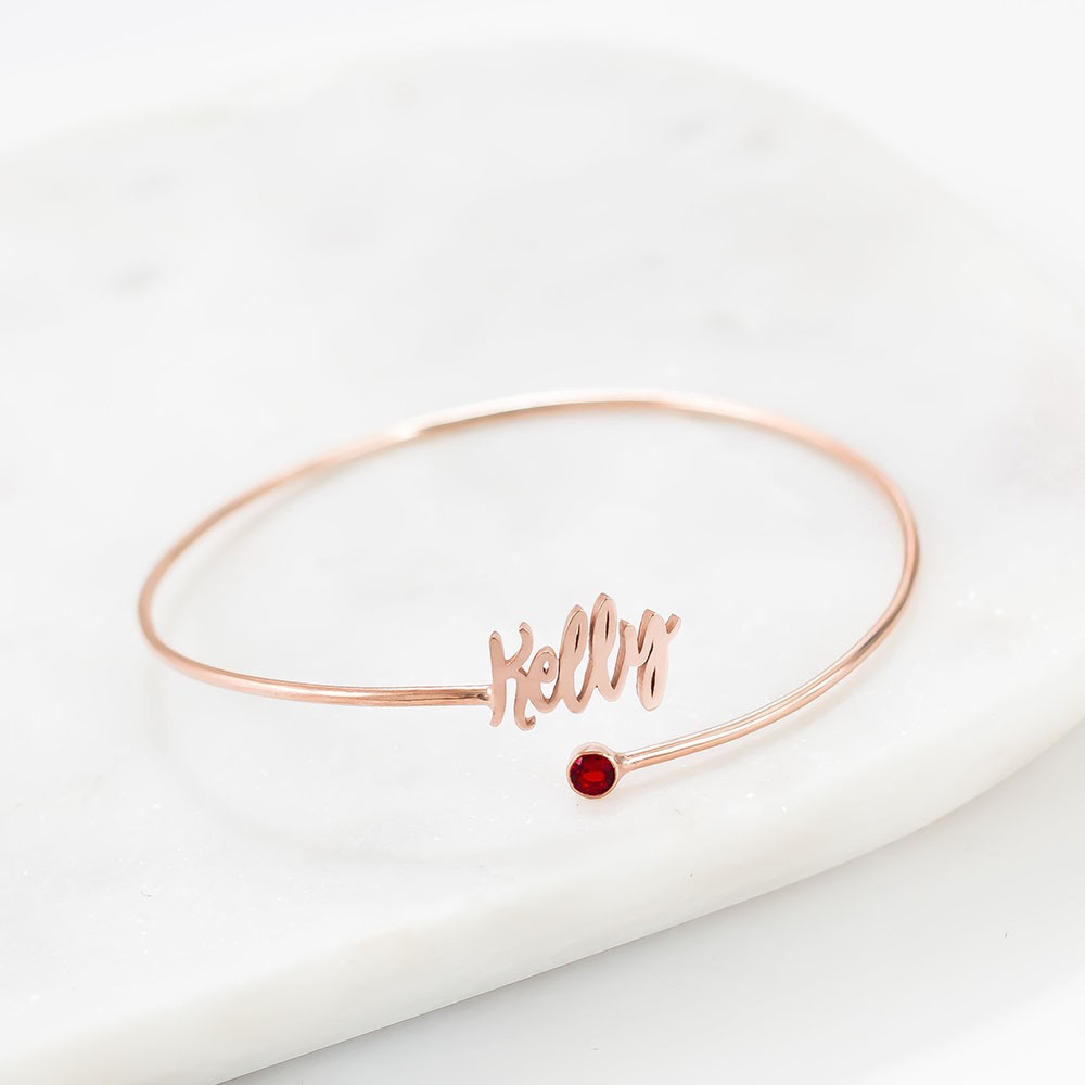 Name Bangle com Birthstone | Presente de aniversário | Presente personalizado para ela | Presente de formatura | Presentes personalizados das damas de honra | Presente da mãe