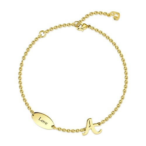 Pulseira com nome inicial folheado a ouro 14k