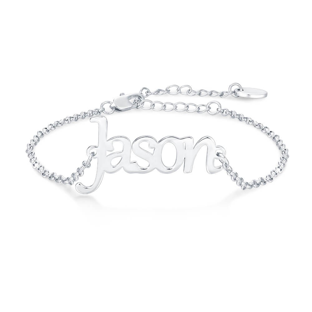 Pulseira de prata com nome personalizado | Comprimento Ajustável