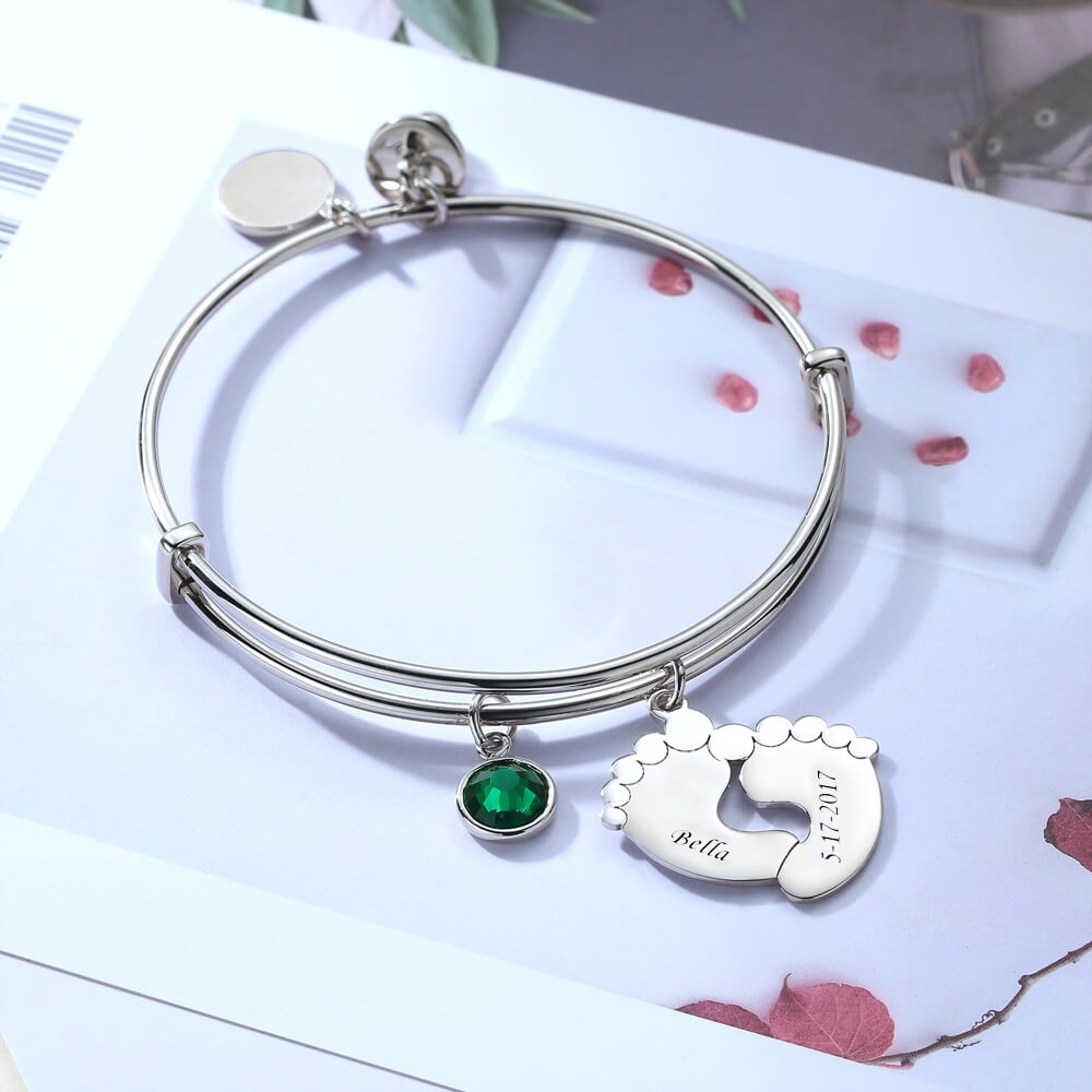 Pulseira personalizada com nome de charme e presentes de aniversário de birthstone para ela