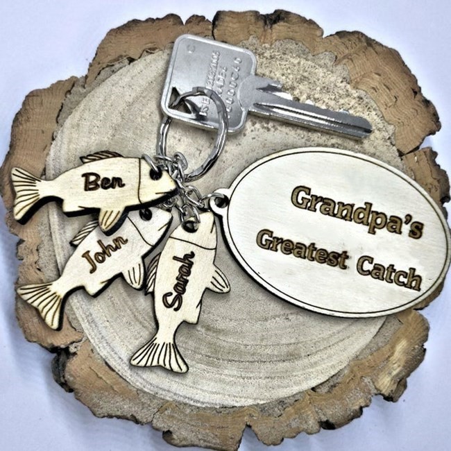 Presente de dia dos pais personalizado 1-10 nome gravado chaveiro de pesca Daddy Dad Vovô's Catch