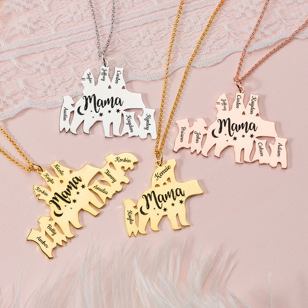 Colar Mama Bear personalizado de 1 a 8 nomes para presentes de dia das mães